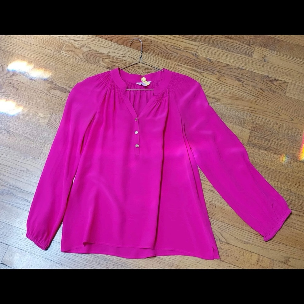 Lilly Pulitzer 100% Silk Women’s Size XS Hot Pink Elsa Blouse Top